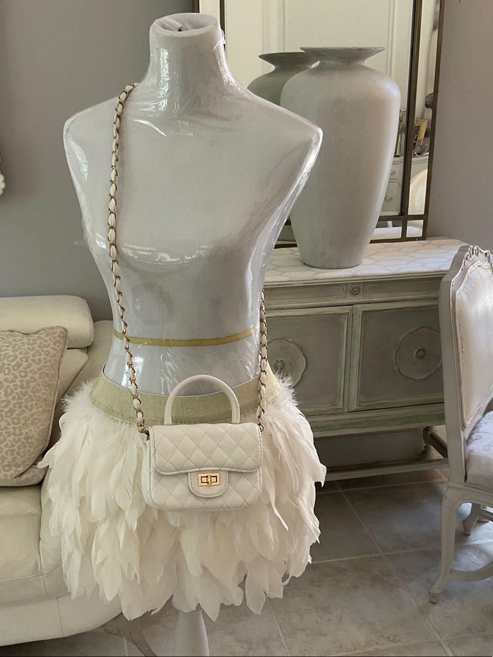 Quilted Mini Top-Handle Crossbody Bag in Cream